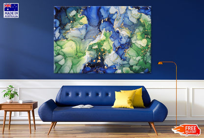Dark Blue & Green Gold Abstract Design Print 100% Australian Made