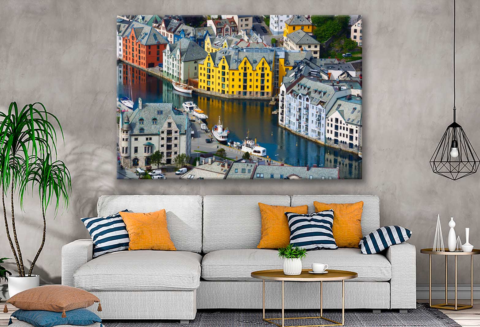 Bella Home Aksla City Sea Port View Norway Print Canvas Ready to hang
