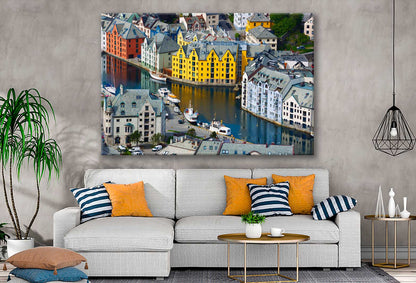 Bella Home Aksla City Sea Port View Norway Print Canvas Ready to hang
