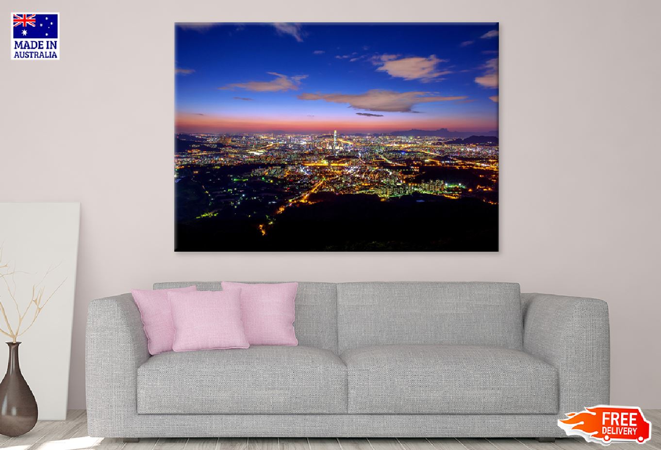 South Korea Skyline Night View Photograph Print 100% Australian Made