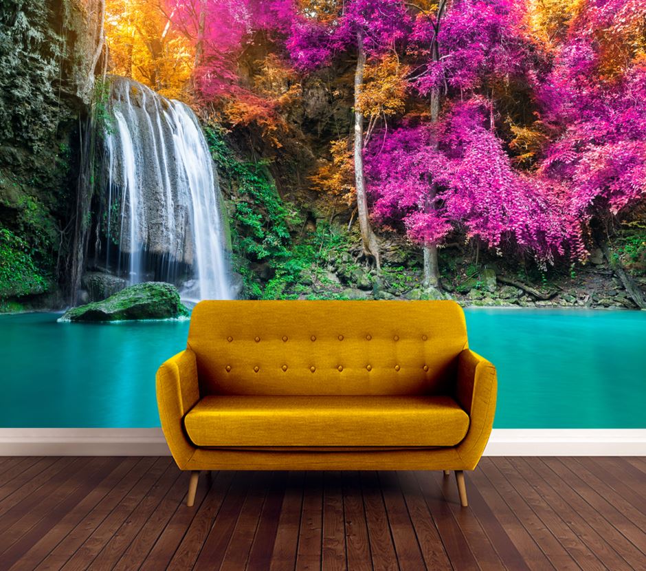 Wallpaper Murals Peel and Stick Removable Waterfall & Forest High Quality