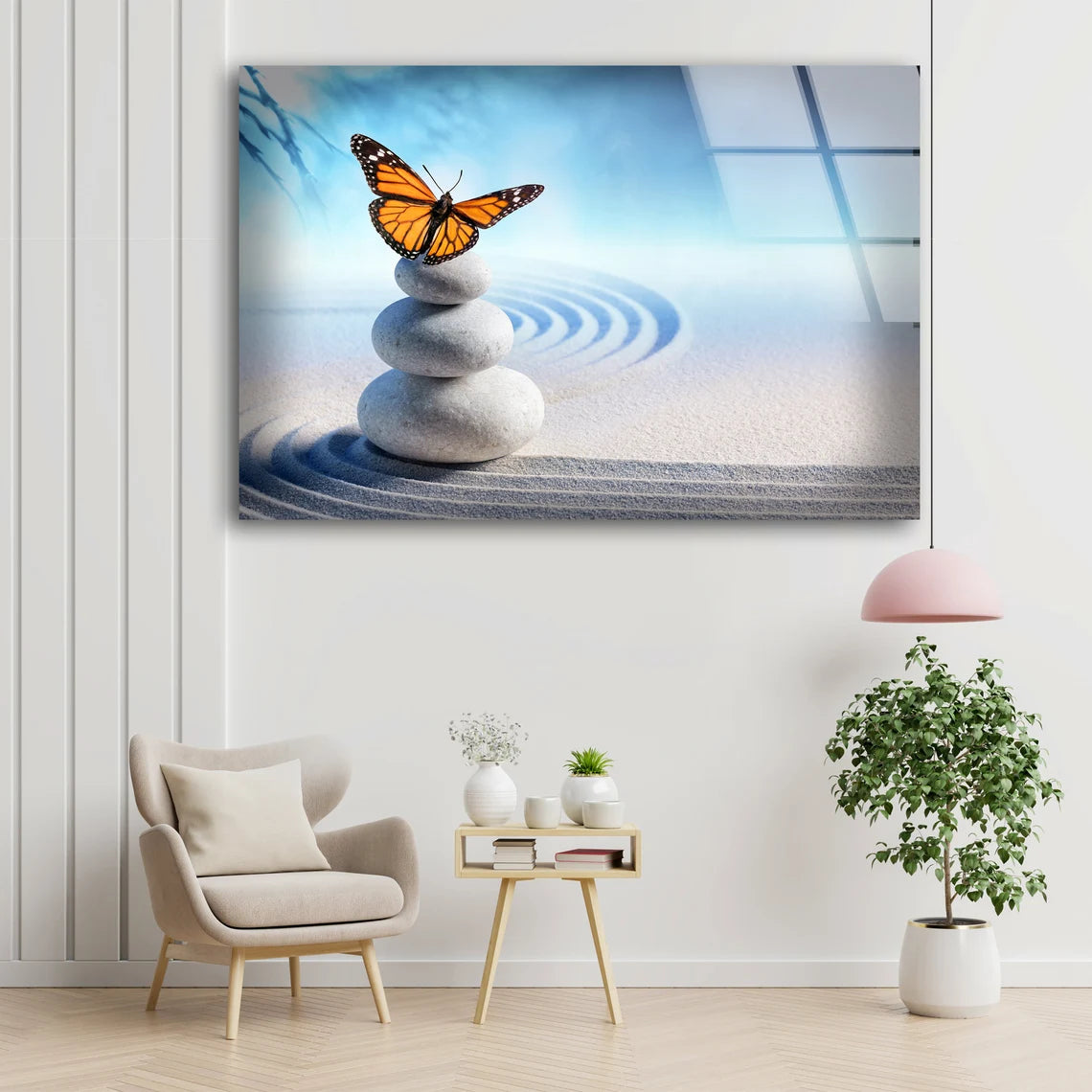 Zen Stones & Butterfly Photograph Acrylic Glass Print Tempered Glass Wall Art 100% Made in Australia Ready to Hang