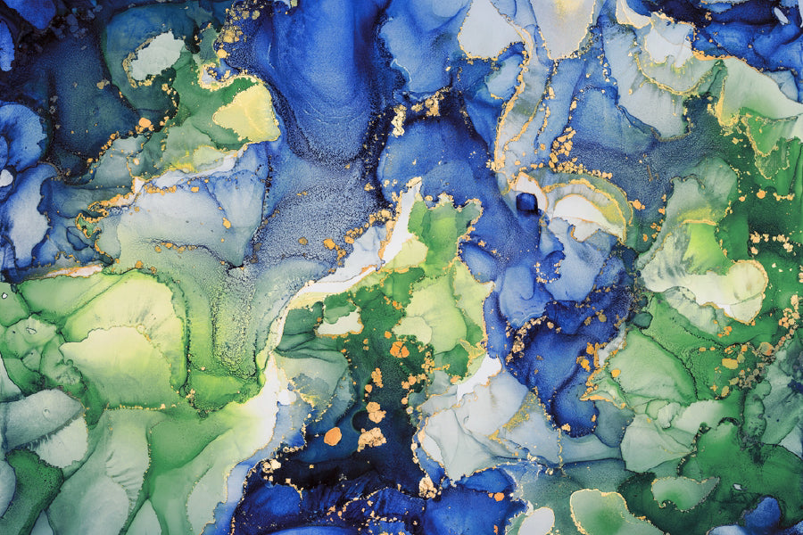 Dark Blue & Green Gold Abstract Design Print 100% Australian Made