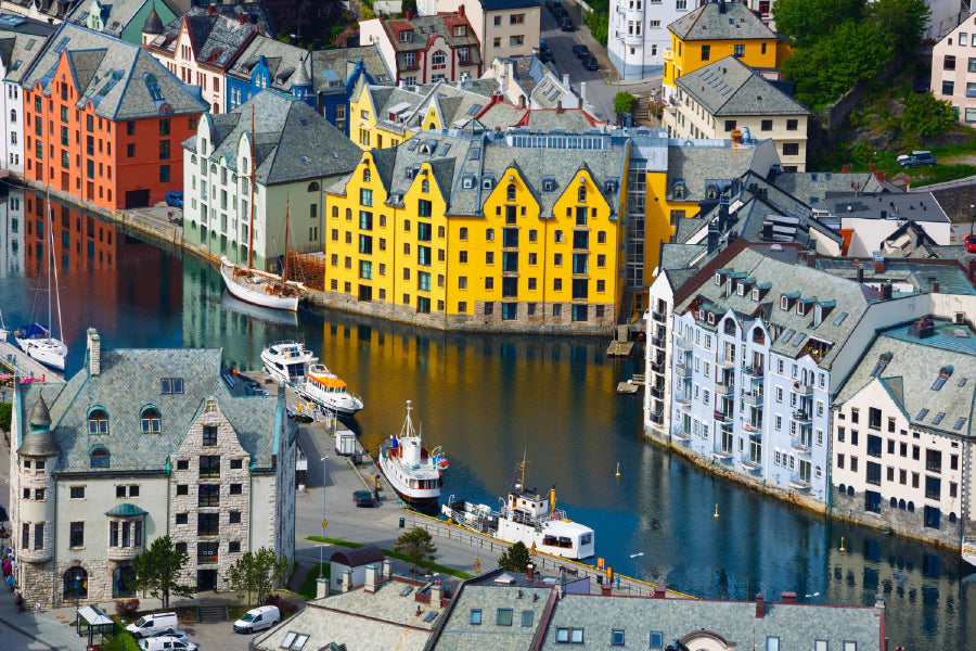 Bella Home Aksla City Sea Port View Norway Print Canvas Ready to hang