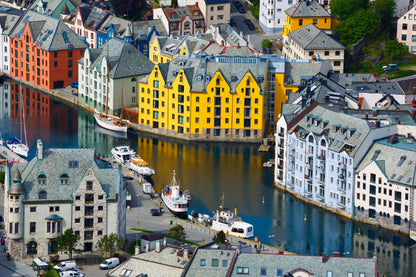 Bella Home Aksla City Sea Port View Norway Print Canvas Ready to hang