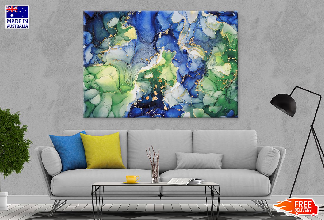 Dark Blue & Green Gold Abstract Design Print 100% Australian Made