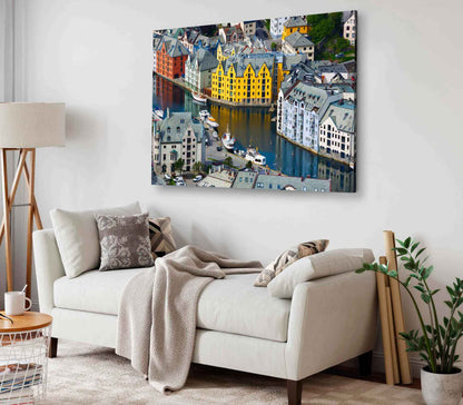 Bella Home Aksla City Sea Port View Norway Print Canvas Ready to hang