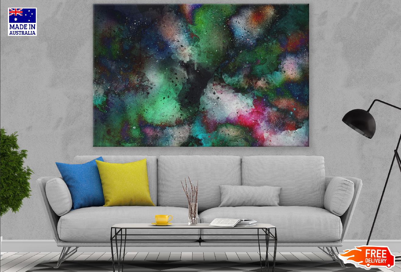 Dark Blue Grey & Green Smoke Abstract Design Print 100% Australian Made