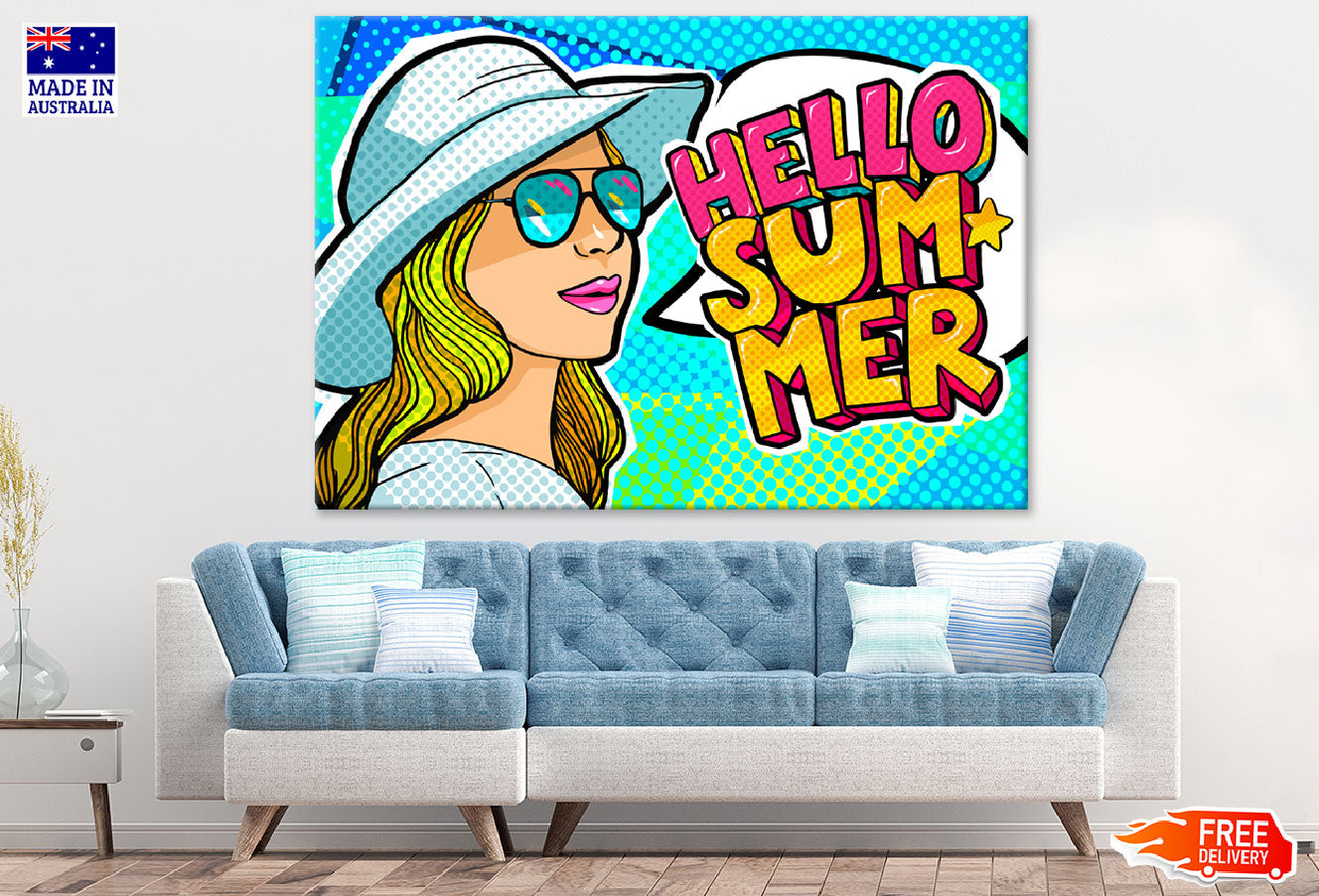 Hello Summer Quote & Fashion Girl Print 100% Australian Made