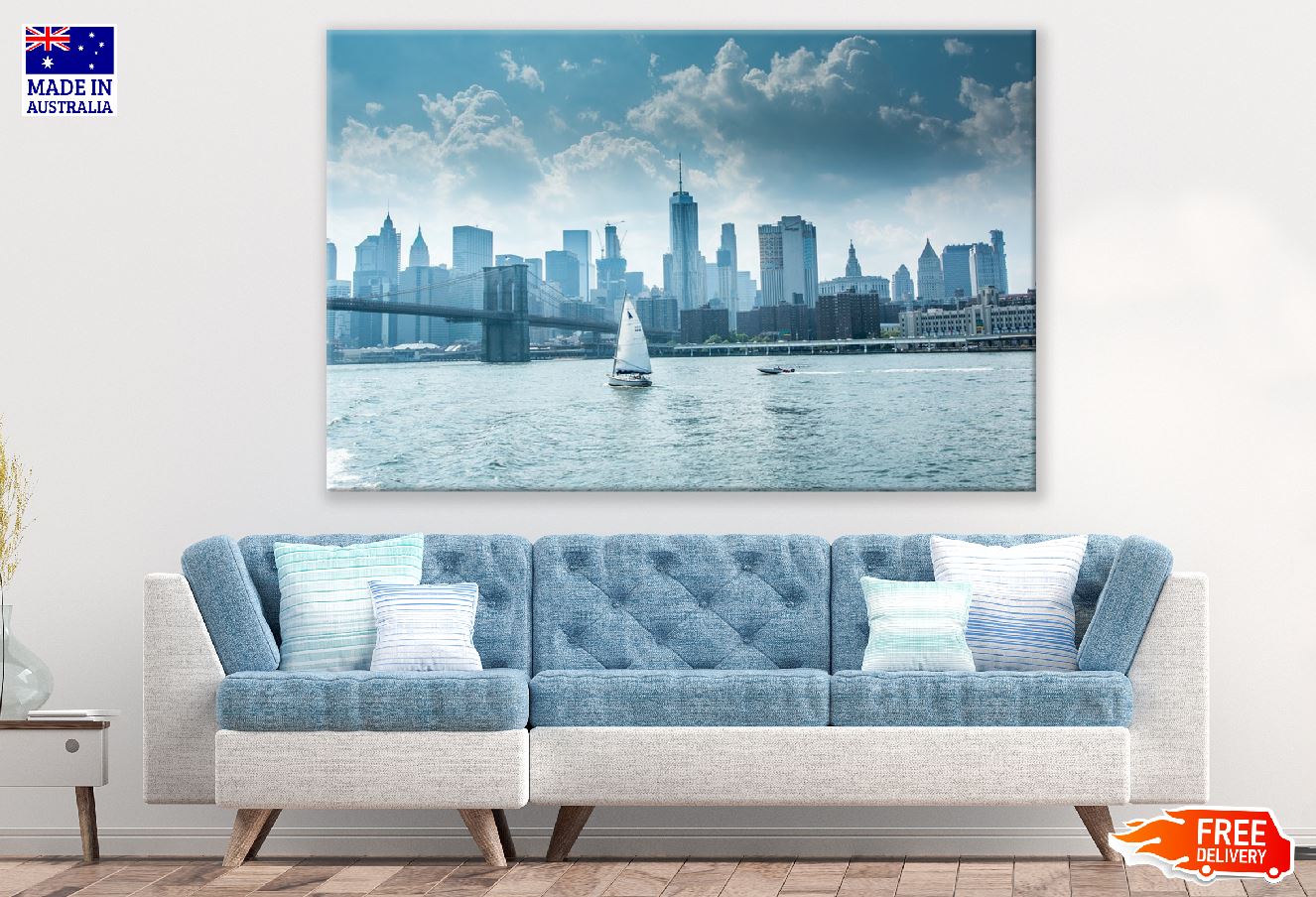 Brooklyn Bridge Cityscape & East River Photograph, New York Print 100% Australian Made