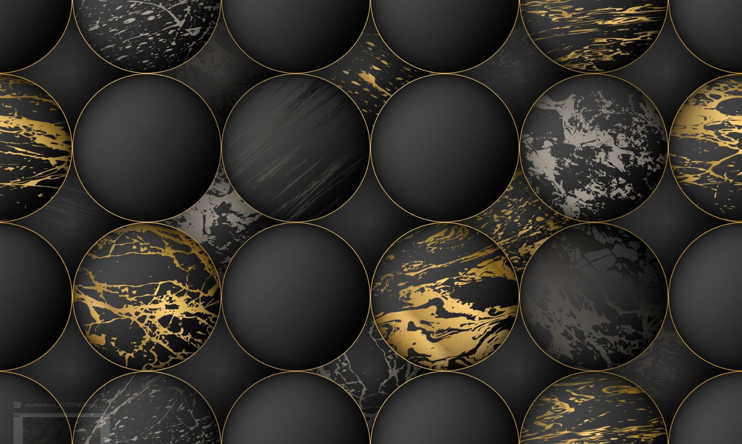 Wallpaper Murals Peel and Stick Removable Black & Gold Circle Abstract Design High Quality