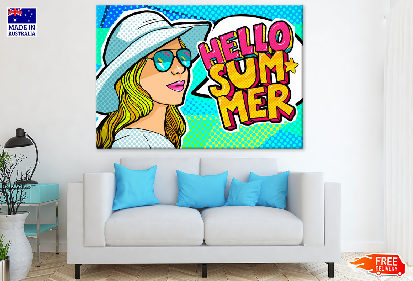 Hello Summer Quote & Fashion Girl Print 100% Australian Made