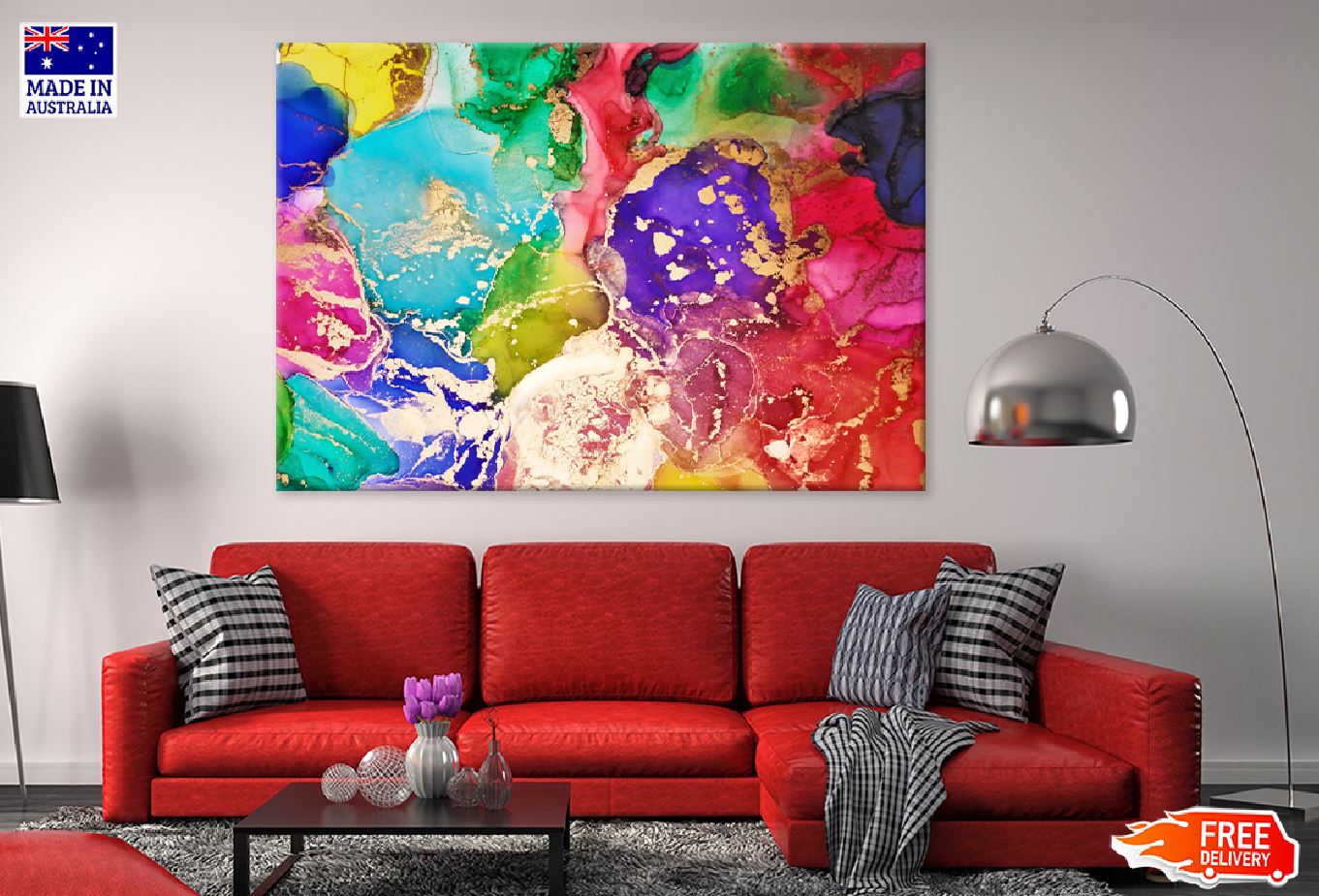 Rainbow Color Abstract Fluid Design Print 100% Australian Made