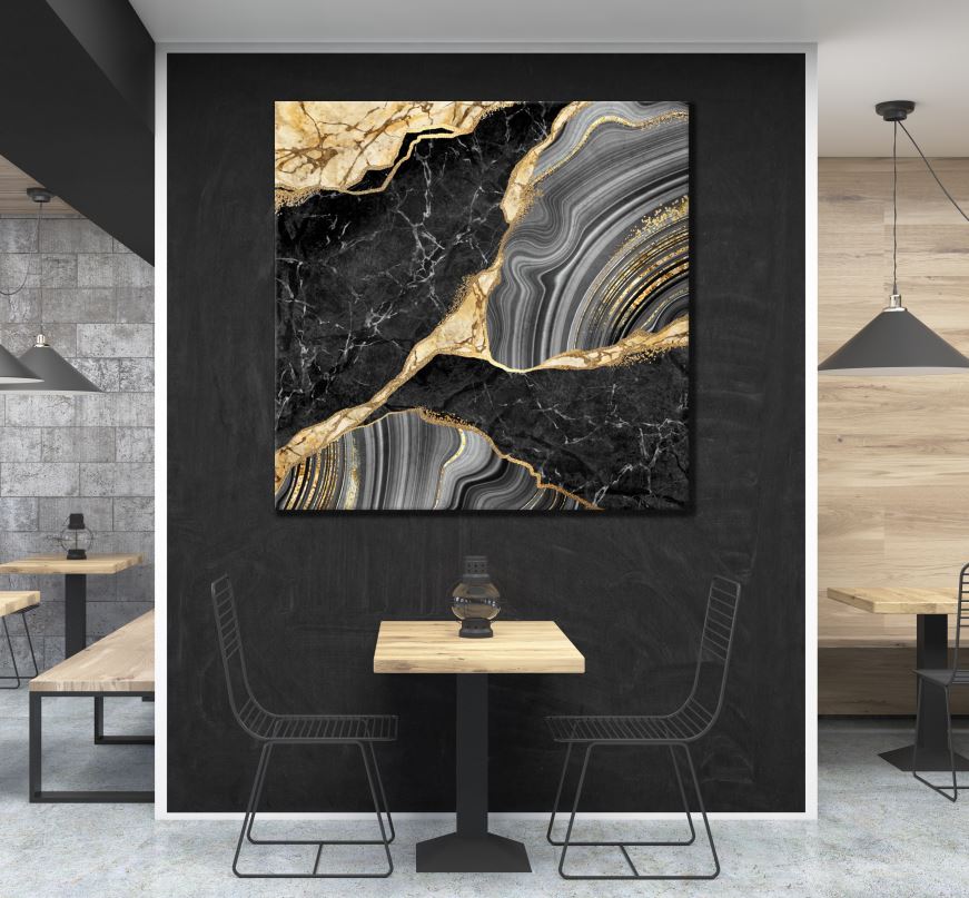 Square Canvas Black & Gold Abstract Design High Quality Print 100% Australian Made