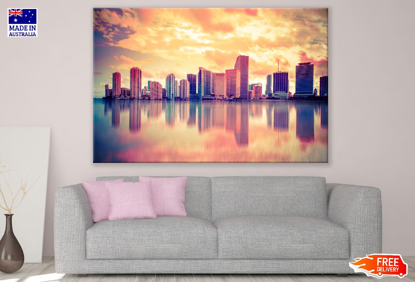 Florida City & Miami Skyline Sunset Photograph Print 100% Australian Made