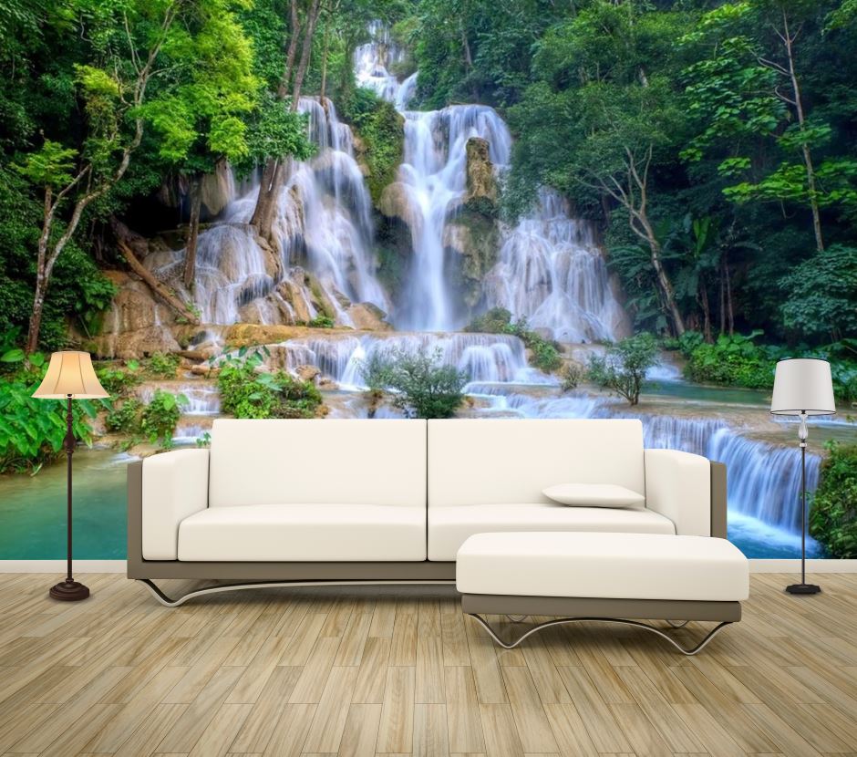 Wallpaper Murals Peel and Stick Removable Waterfall in Forest High Quality