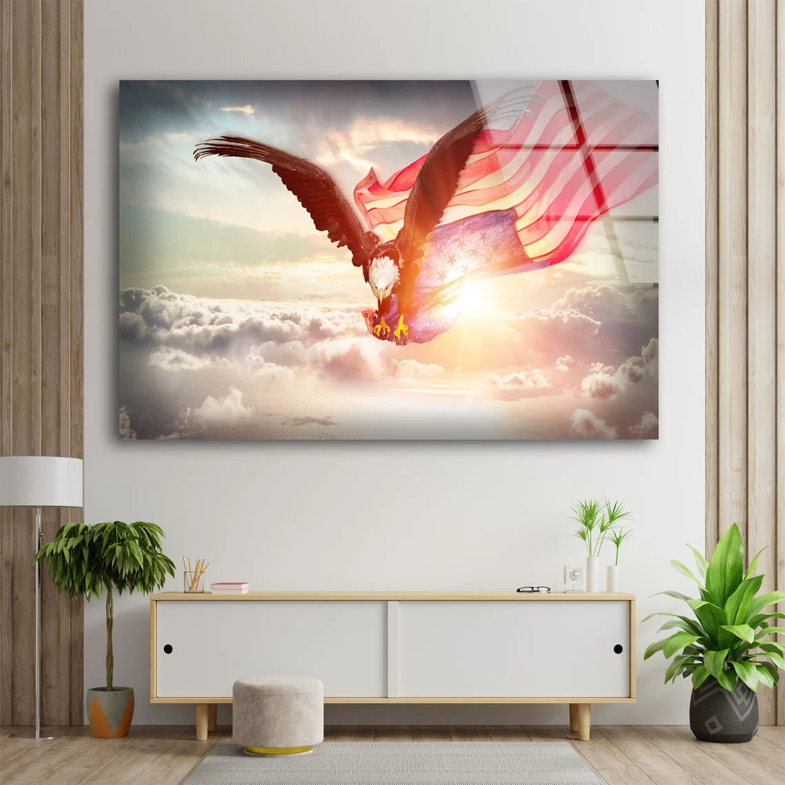 Eagle Flying with USA Flag Acrylic Glass Print Tempered Glass Wall Art 100% Made in Australia Ready to Hang