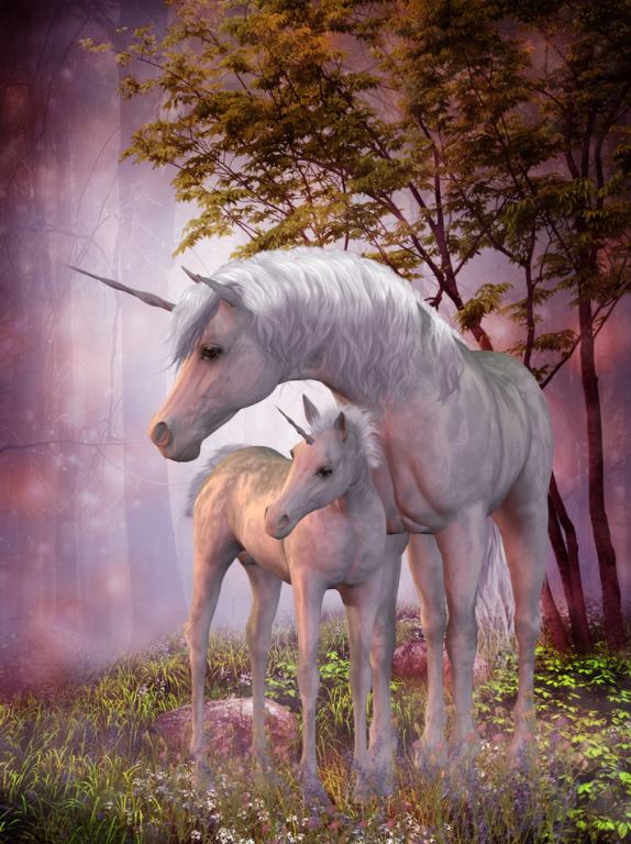 Unicorns in Forest Digital Painting Home Decor Premium Quality Poster Print Choose Your Sizes