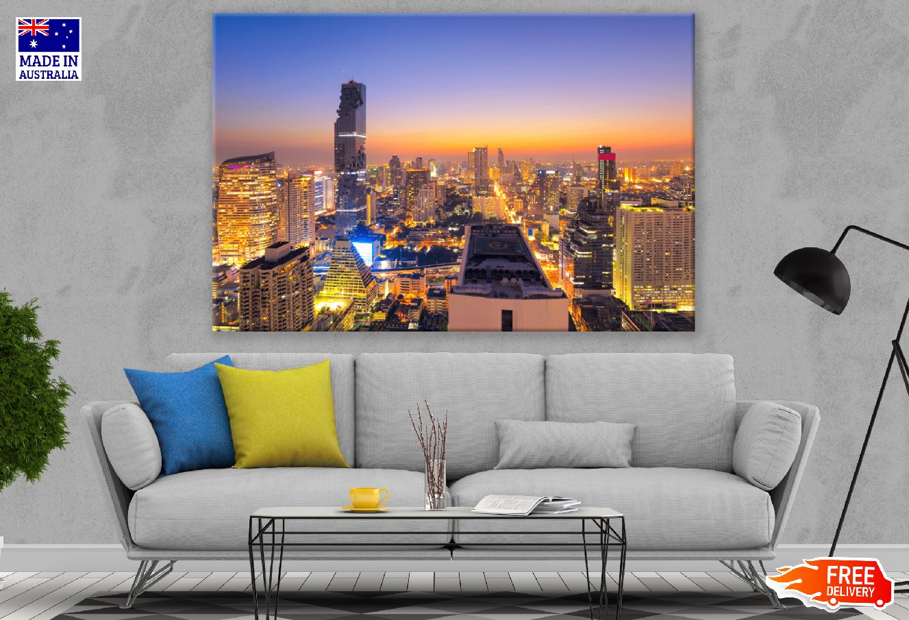 Bangkok Cityscape Night View Photograph, Thailand Print 100% Australian Made
