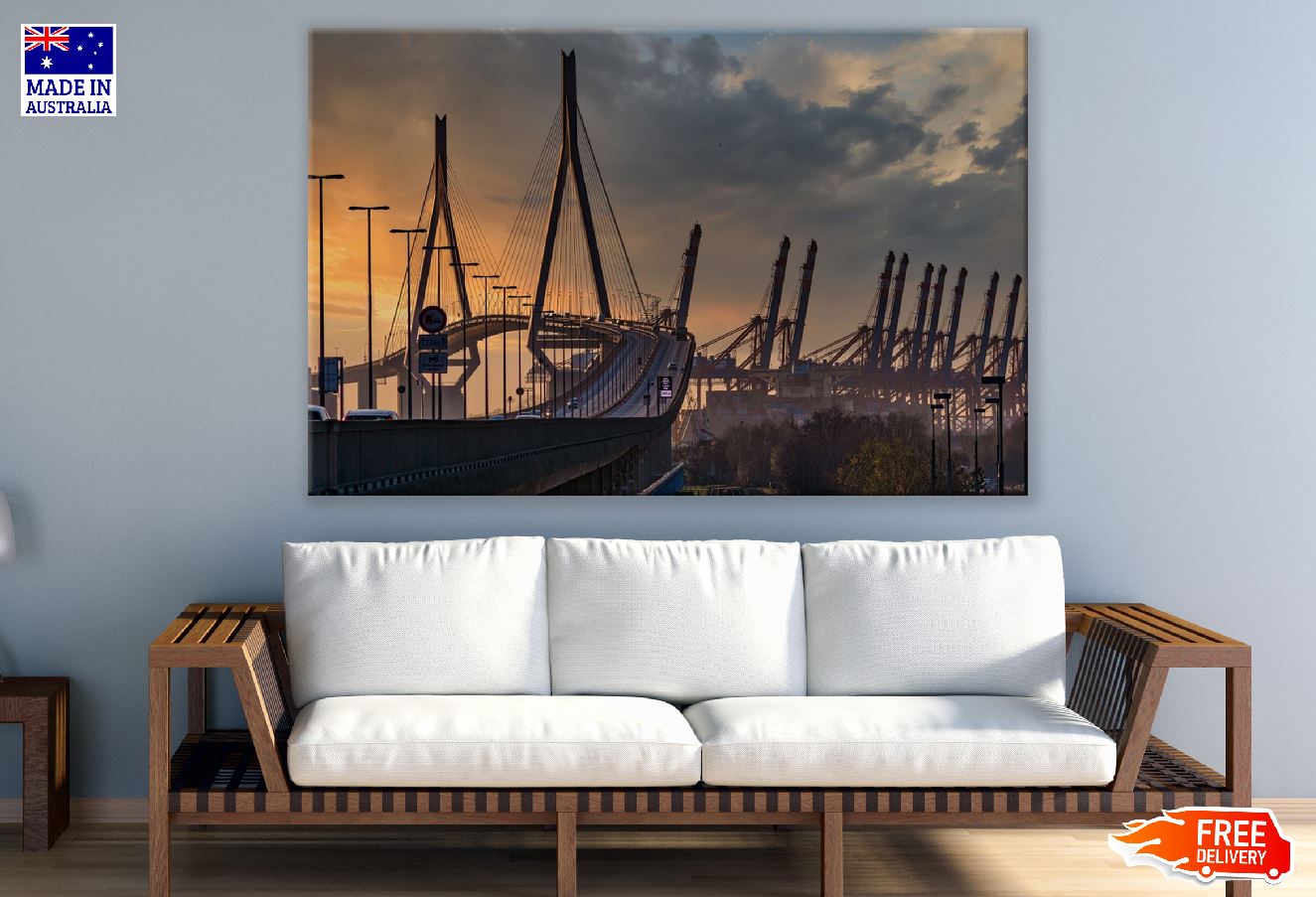 Köhlbrand Bridge Sunset View Photograph, Germany Print 100% Australian Made