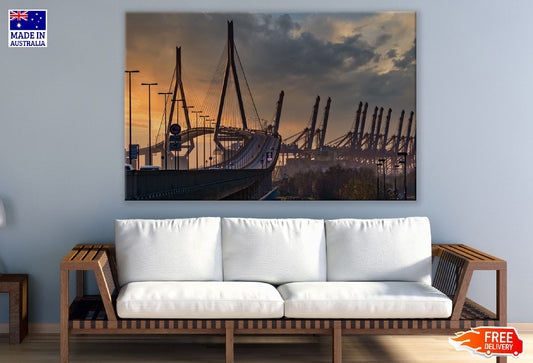 Köhlbrand Bridge Sunset View Photograph, Germany Print 100% Australian Made