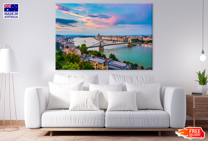 Bridge On Lake & City Sunset Scenery Print 100% Australian Made