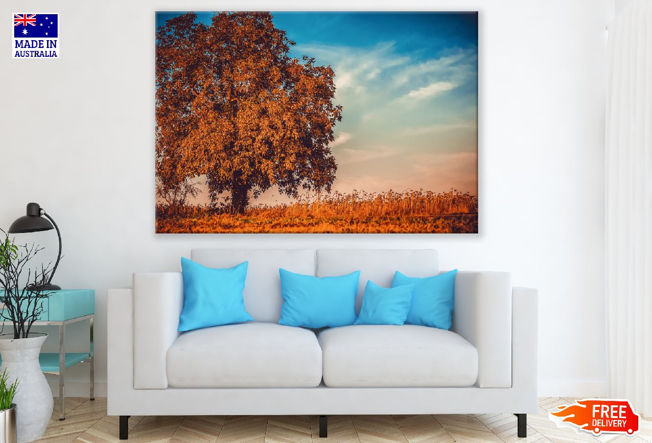 Solitary Tree in Flower Field Photograph Print 100% Australian Made