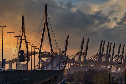 Köhlbrand Bridge Sunset View Photograph, Germany Print 100% Australian Made