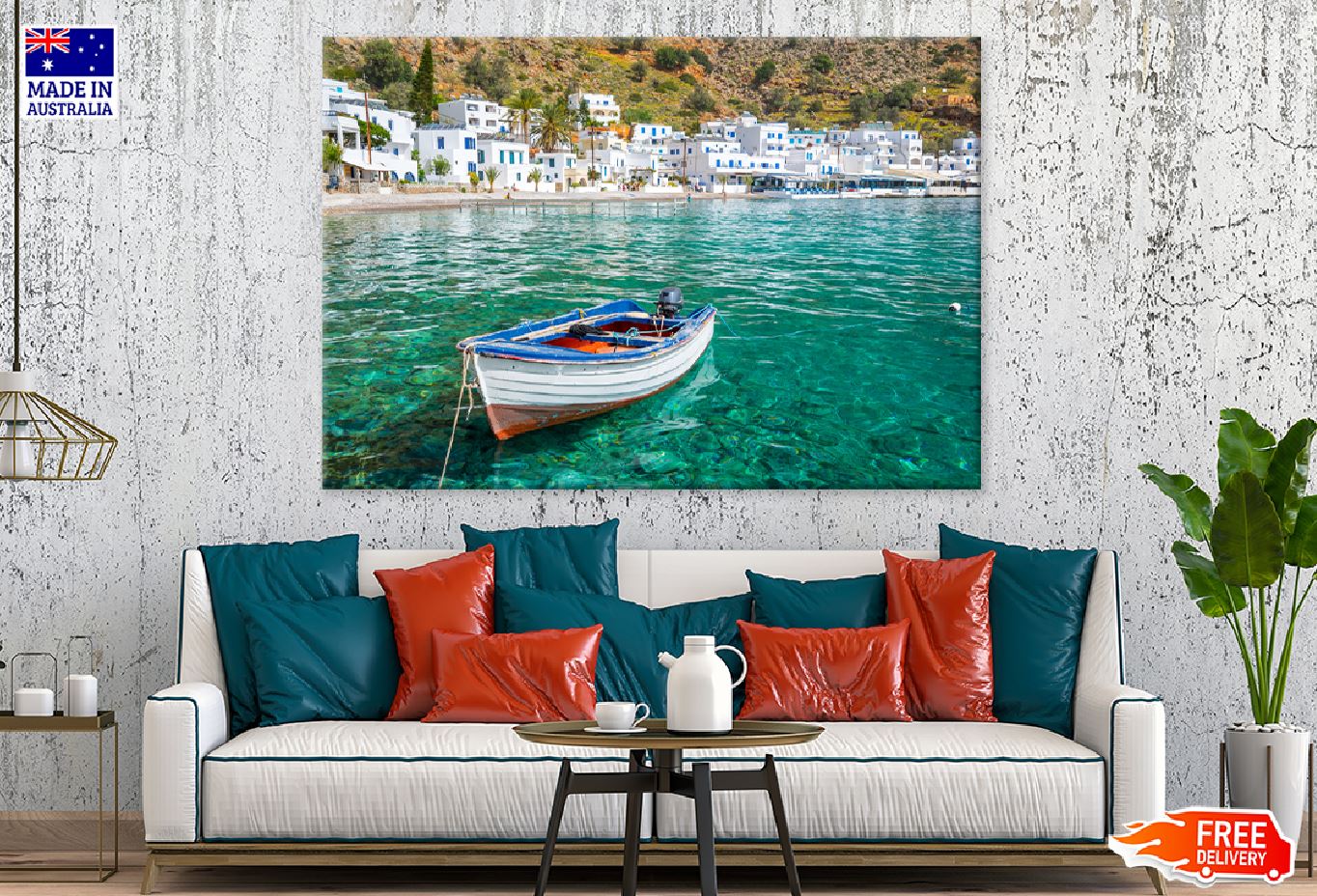 Sea View Boat in Crete, Greece Photograph Print 100% Australian Made