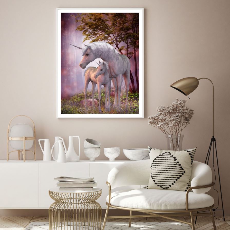 Unicorns in Forest Digital Painting Home Decor Premium Quality Poster Print Choose Your Sizes