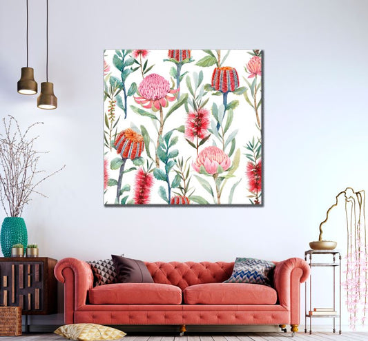 Square Canvas Colourful Flower Painting High Quality Print 100% Australian Made