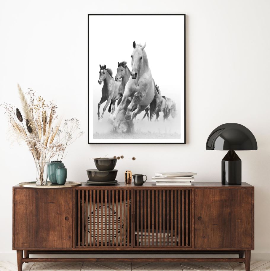 Running Horses B&W Photograph Home Decor Premium Quality Poster Print Choose Your Sizes