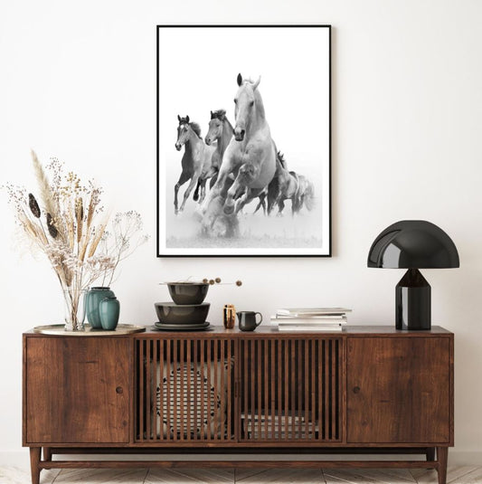 Running Horses B&W Photograph Home Decor Premium Quality Poster Print Choose Your Sizes