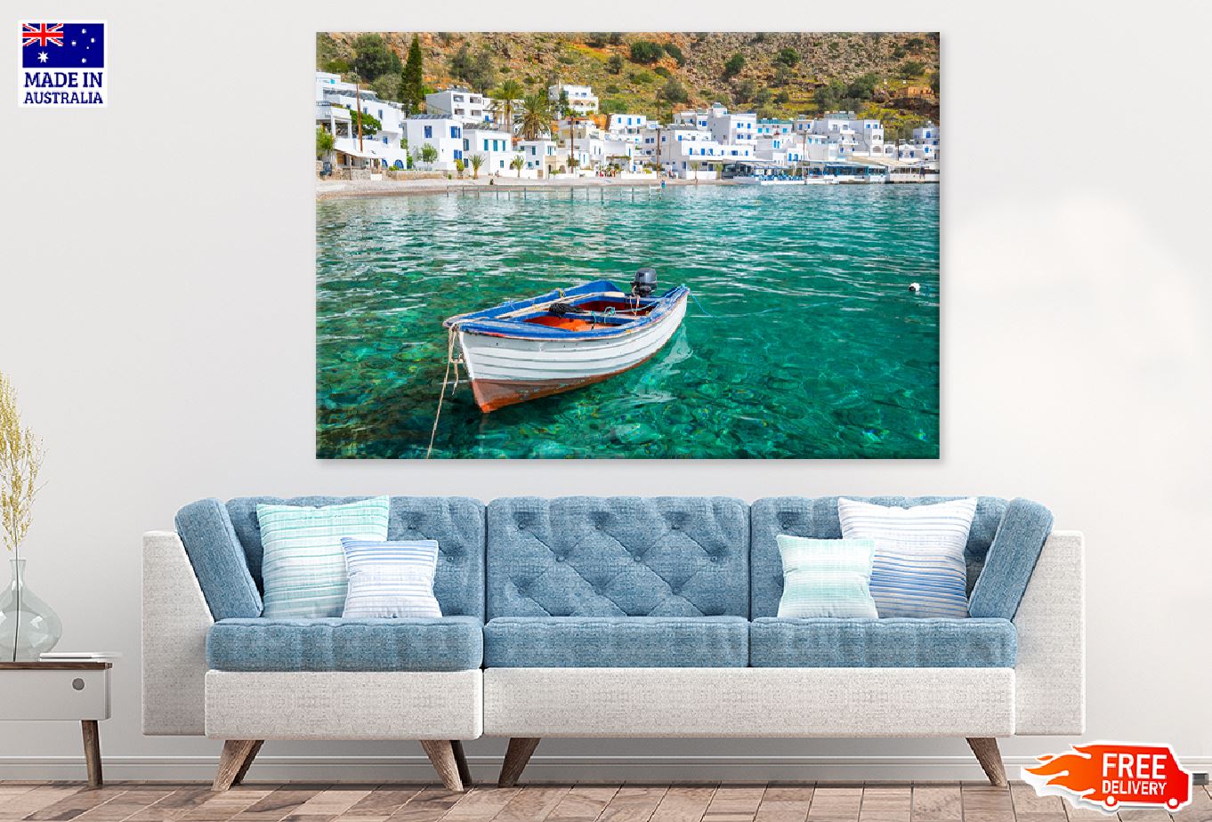 Sea View Boat in Crete, Greece Photograph Print 100% Australian Made