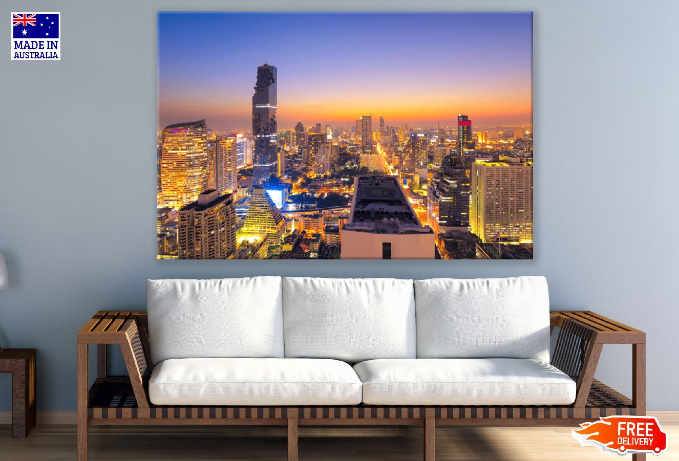 Bangkok Cityscape Night View Photograph, Thailand Print 100% Australian Made