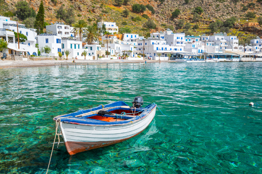 Sea View Boat in Crete, Greece Photograph Print 100% Australian Made