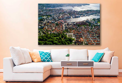 Bella Home Bergen City Aerial View Norway Print Canvas Ready to hang