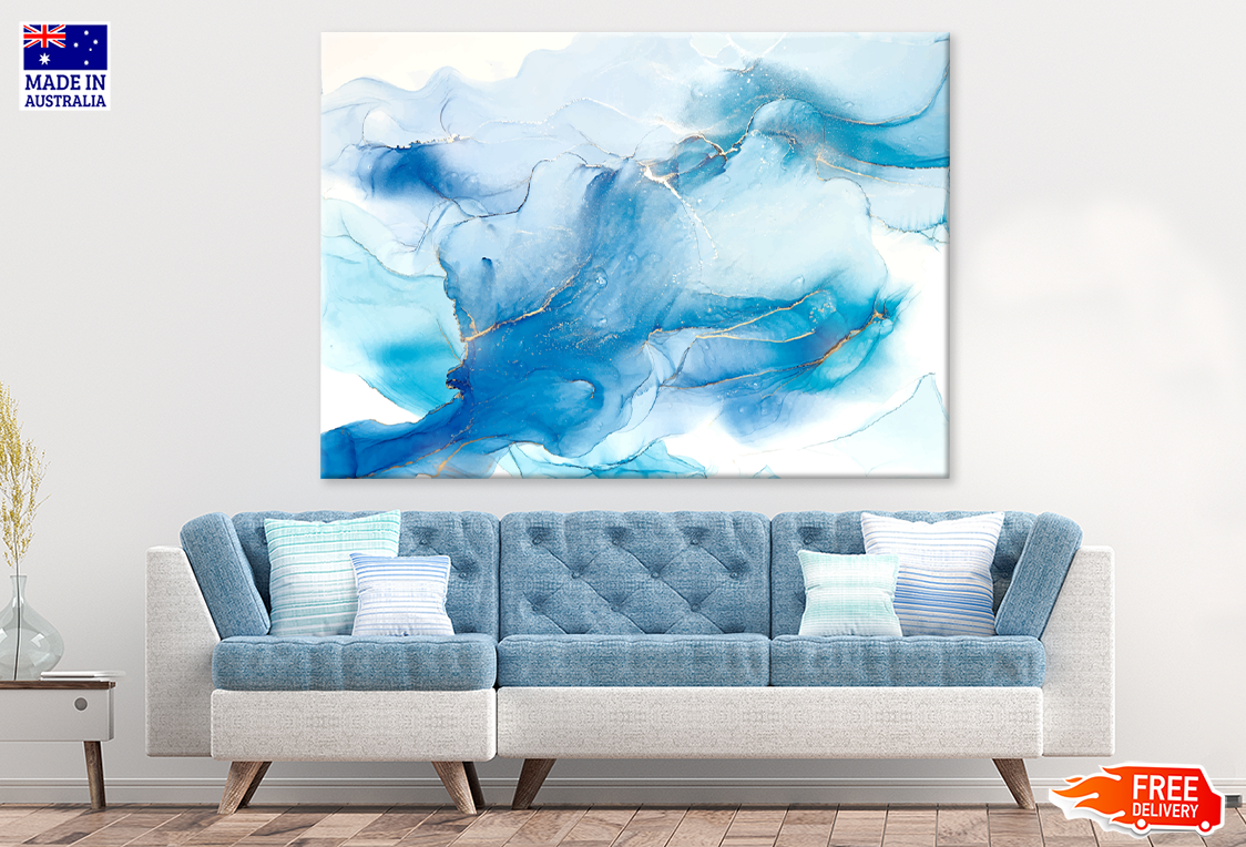 White & Blue Abstract Design Print 100% Australian Made