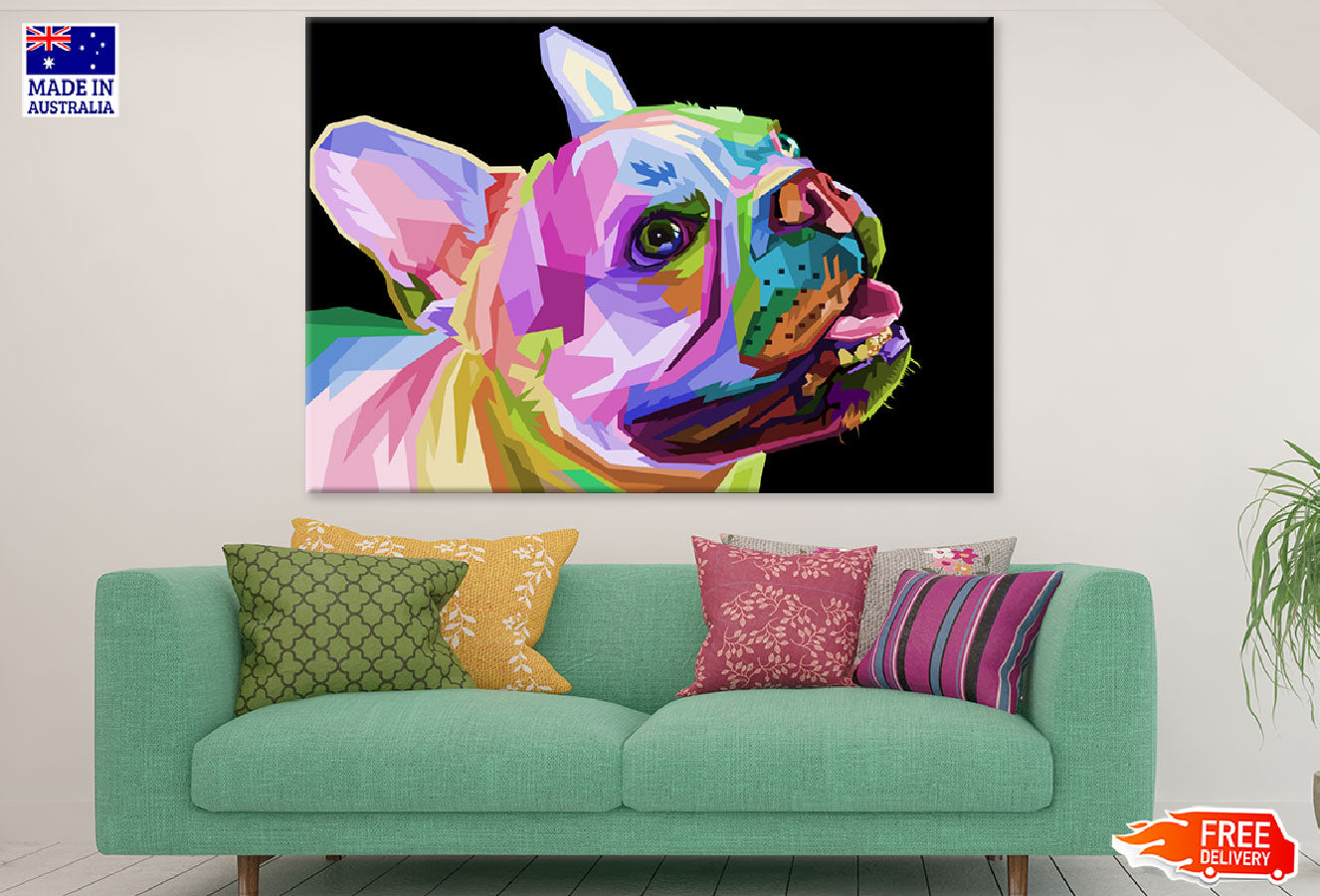 Colorful Dog Face Abstract Design Print 100% Australian Made