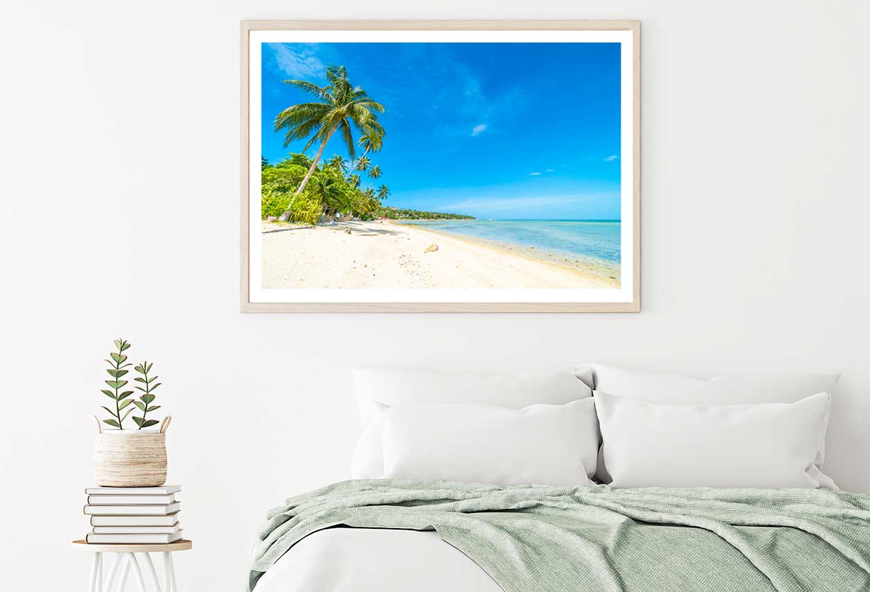Palm Trees near Sea with Blue Sky Photograph Home Decor Premium Quality Poster Print Choose Your Sizes