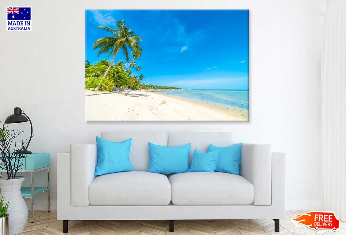 Palm Trees near Sea with Blue Sky Photograph Print 100% Australian Made
