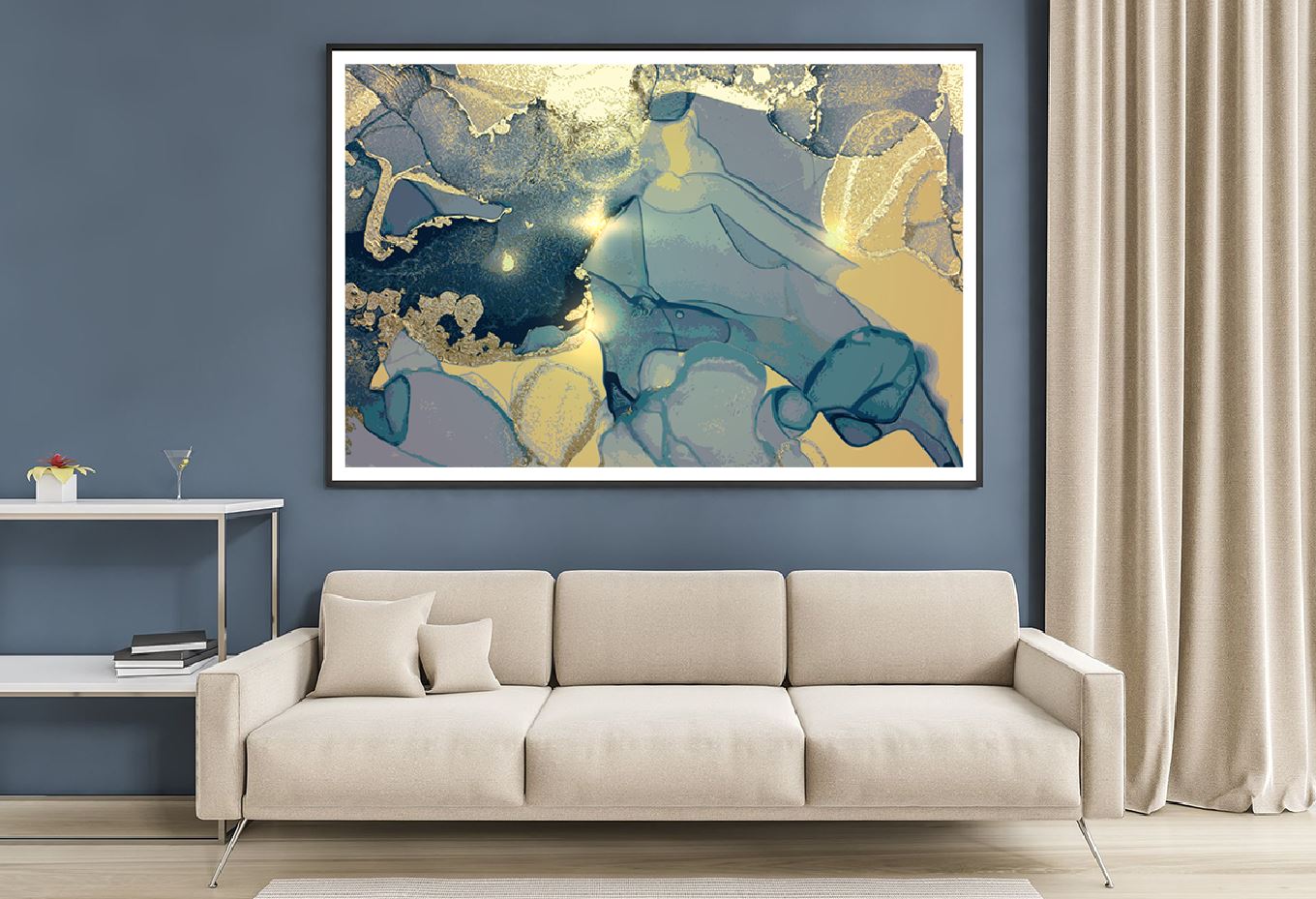 Blue & Gold Fluid Abstract Design Home Decor Premium Quality Poster Print Choose Your Sizes