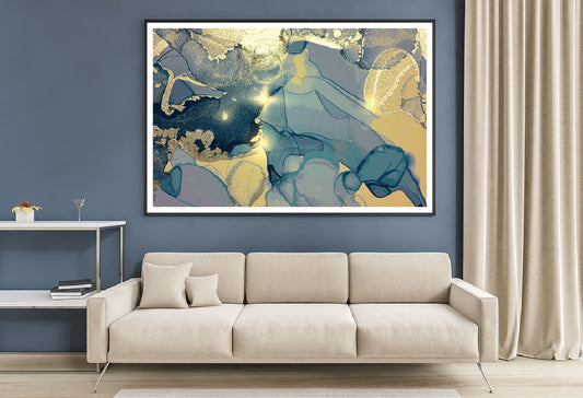 Blue & Gold Fluid Abstract Design Home Decor Premium Quality Poster Print Choose Your Sizes