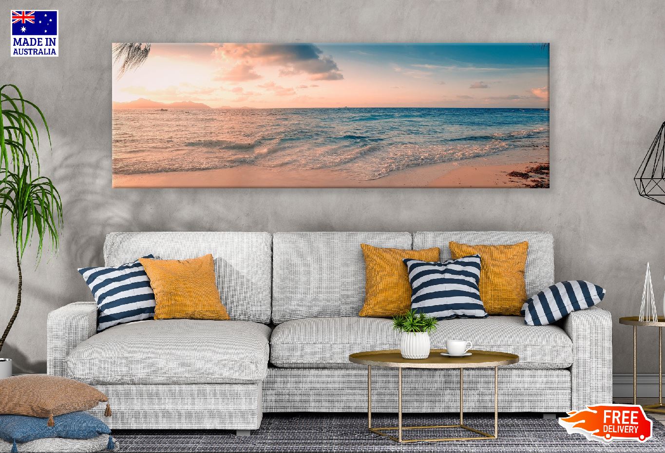 Panoramic Canvas Seychelles Beach Sunset View Photograph High Quality 100% Australian Made Wall Canvas Print Ready to Hang