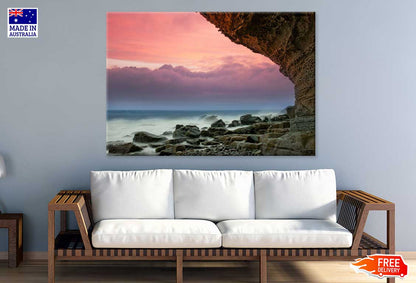 Beach Rock Coast Pink Sunset View Photograph Print 100% Australian Made
