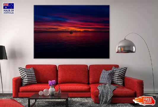 Sunset Seaside with Boat Scenery View Photograph Print 100% Australian Made