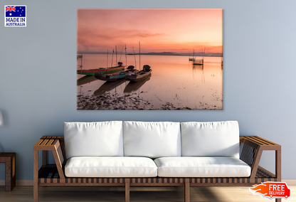 Boats On Lake Sunset Sky View Print 100% Australian Made