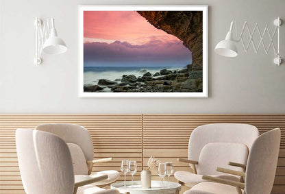 Beach Rock Coast Pink Sunset View Photograph Home Decor Premium Quality Poster Print Choose Your Sizes