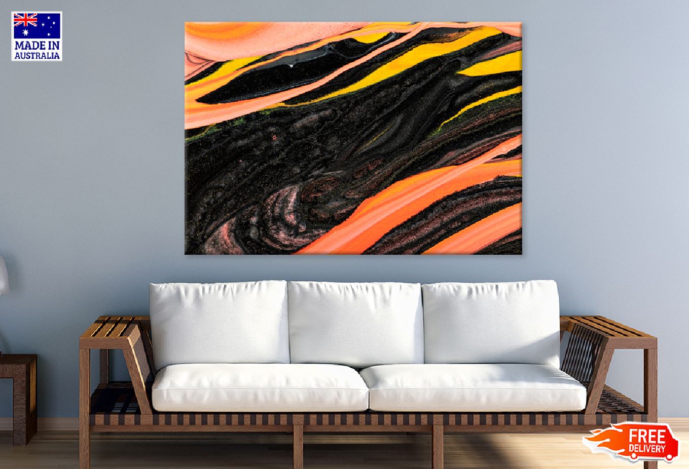 Black & Orange Fluid Abstract Design Print 100% Australian Made