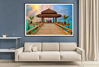 Tropical Hut on Sea Sunset View Photograph Home Decor Premium Quality Poster Print Choose Your Sizes